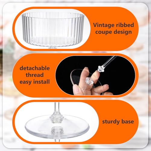 Jingmore 12 Pcs Ribbed Martini Glasses 10 oz Disposable Plastic Vintage Ribbed Coupe Glasses Unbreakable Dessert Parfait Glassware for Wedding Birthday Party Supplies (Clear) - My Kitchen Products
