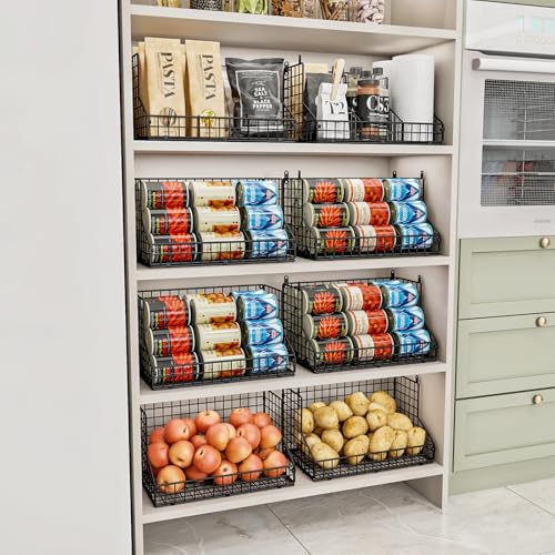 JKsmart 2 Pack Stackable Can Rack Organizer for Pantry Storage,Can Dispensers with 4 Adjustable Dividers, 2-Tier Metal Wire Basket Beverage Pop Soda Rack for Kitchen Cabinet Pantry, Black - My Kitchen Products