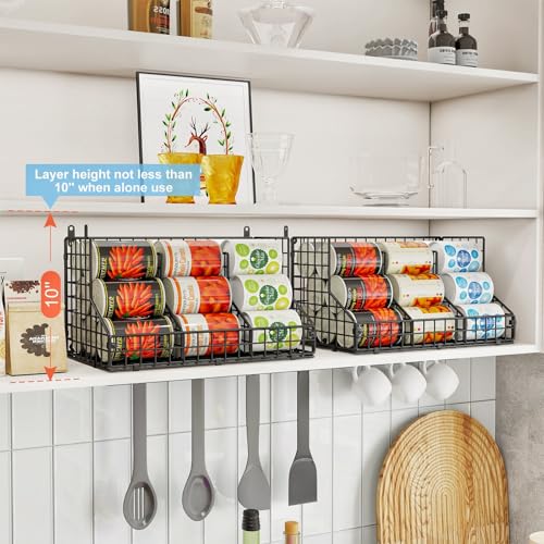 JKsmart 2 Pack Stackable Can Rack Organizer for Pantry Storage,Can Dispensers with 4 Adjustable Dividers, 2-Tier Metal Wire Basket Beverage Pop Soda Rack for Kitchen Cabinet Pantry, Black - My Kitchen Products