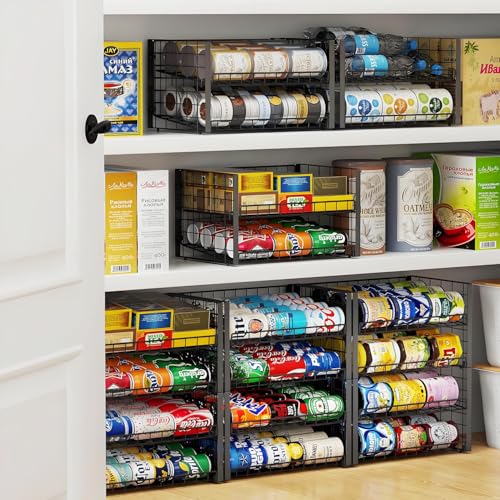 JKsmart 2-Tier Stackable Can Rack Organizer for Pantry, Adjustable Can Dispenser Holds Up to 60 Cans, Can Storage Holder for Various Ounces of Canned Food Soda Drinks, Black, 2 Pack - My Kitchen Products