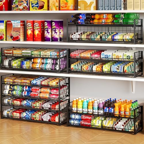 JKsmart 2-Tier Stackable Can Rack Organizer for Pantry Shelf, Extra-Long Can Holder for Kitchen Organization,Heavy Duty Can Dispenser for Canned Food Soup Goods up to 54 in Cabinet Storage, Black - My Kitchen Products