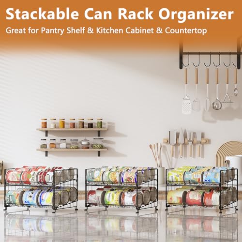 JKsmart 3-Pack Stackable Rack Organizer, Can Rack Storage for Kitchen Pantry Cabinet Holds Up to 64 Cans, 2-Tier Can Holders for Food, Multifunctional Dispenser for Snacks Soda - My Kitchen Products