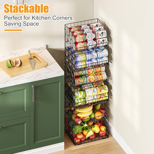 JKsmart 6-Tier Stackable Wire Basket, Can Organizer for Pantry Kitchen, XXL Metal Storage Shelves with Dividers & Handles, Easy Assembly Space Saving Storage Bins for Snacks Fruits Veggies - My Kitchen Products