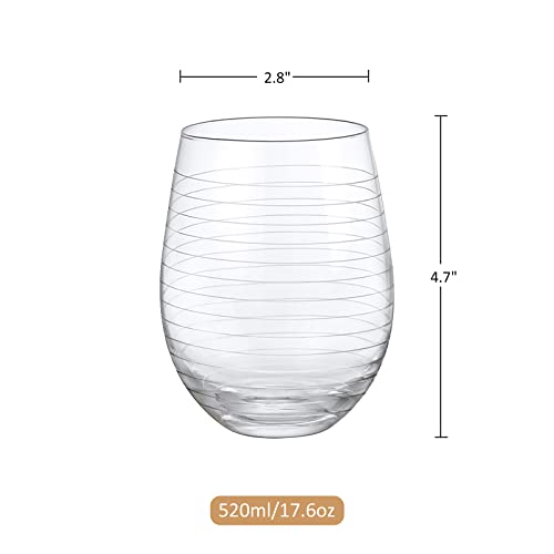 Joeyan Hand Blown Etched Stemless Wine Glasses with Dots Strips Pattern for Red Wine,Large Carved Drinking Glass Cups Tumblers for Wedding Anniversary Party Home,Set of 4,17.5 oz - My Kitchen Products