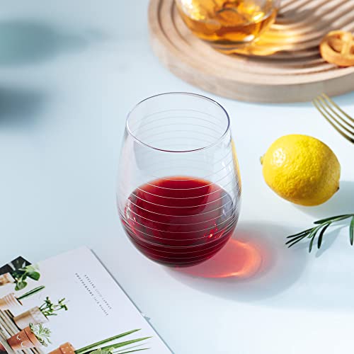 Joeyan Hand Blown Etched Stemless Wine Glasses with Dots Strips Pattern for Red Wine,Large Carved Drinking Glass Cups Tumblers for Wedding Anniversary Party Home,Set of 4,17.5 oz - My Kitchen Products
