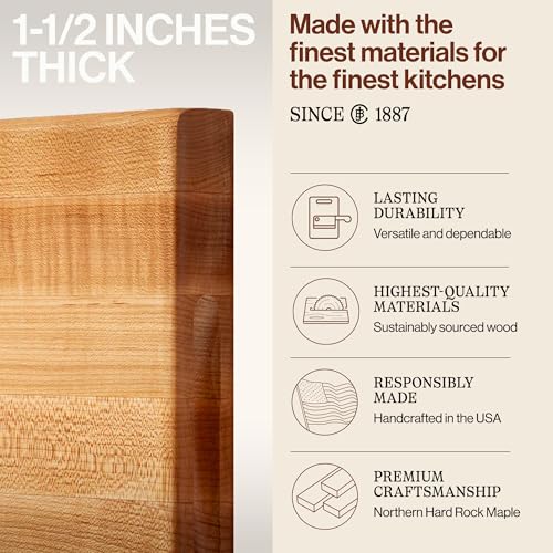 John Boos R-Board Series Rectangular Wooden Maple Cutting Board 18”x12” – 1.5” Thick, 10-lb Reversible Butcher Block with Edge-Grain & Finger Grips – Made in the USA - My Kitchen Products