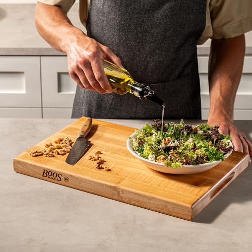 John Boos R-Board Series Rectangular Wooden Maple Cutting Board 18”x12” – 1.5” Thick, 10-lb Reversible Butcher Block with Edge-Grain & Finger Grips – Made in the USA - My Kitchen Products