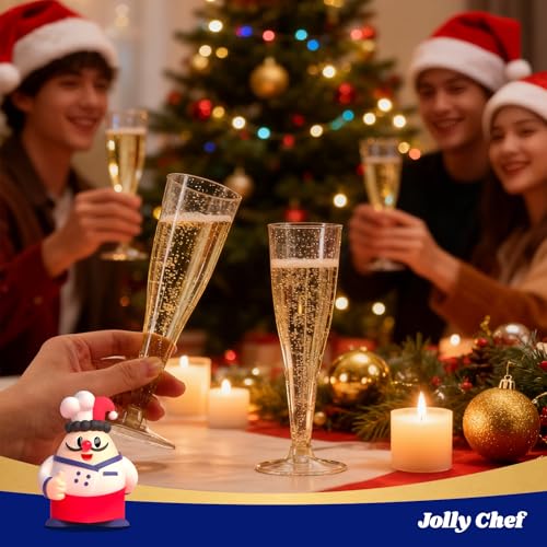 JOLLY CHEF 100 Pack Plastic Champagne Flutes Disposable 4.5 oz Gold Glitter Plastic Champagne Glasses for Wedding, Thanksgiving Day, Christmas - My Kitchen Products