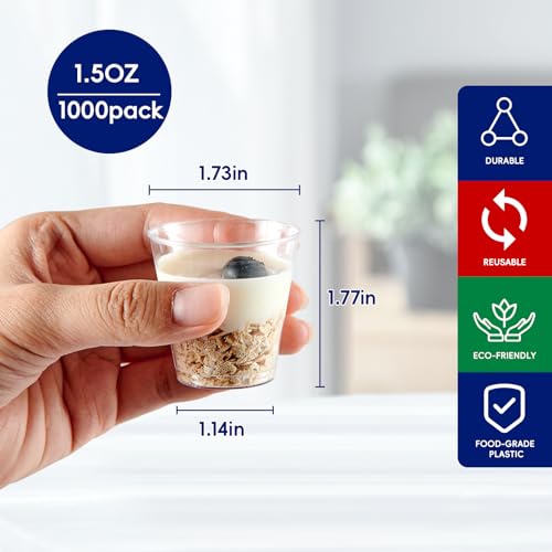 JOLLY CHEF 1000 Plastic Shot Glasses-1.5 oz Disposable Cups-1.5 Ounce Plastic Shot Cups for Weddings Halloween, Thanksgiving, Christmas Party - My Kitchen Products
