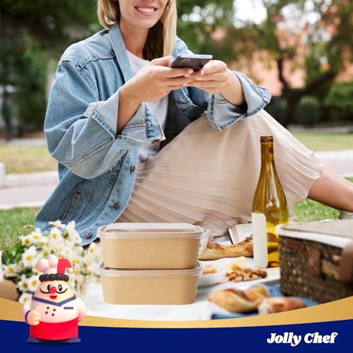 JOLLY CHEF 25 oz 50 Pack Paper Meal Prep Containers with Lids, Rectangular Disposable Food Containers, Brown Paper Bowls with Lids for Thanksgiving, Christmas, Parties - My Kitchen Products