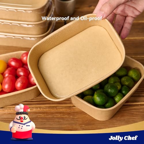 JOLLY CHEF 25 oz 50 Pack Paper Meal Prep Containers with Lids, Rectangular Disposable Food Containers, Brown Paper Bowls with Lids for Thanksgiving, Christmas, Parties - My Kitchen Products