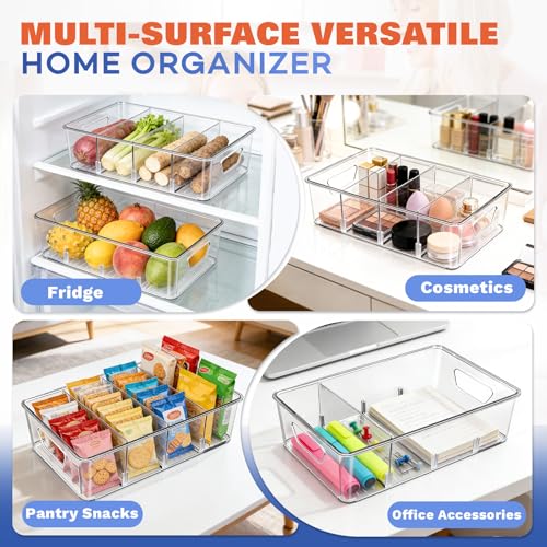 JOVANJA Stackable 4-Compartment Pantry Organizers and Storage, Clear Plastic Storage Bins with Removable Dividers Suitable for Pantry, Office, Kitchen, Cabinet & Fridge Organization, 2-Pack - My Kitchen Products