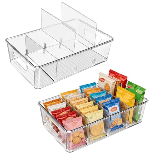 JOVANJA Stackable 4-Compartment Pantry Organizers and Storage, Clear Plastic Storage Bins with Removable Dividers Suitable