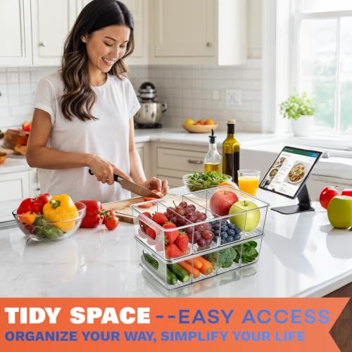 JOVANJA Stackable 4-Compartment Pantry Organizers and Storage, Clear Plastic Storage Bins with Removable Dividers Suitable for Pantry, Office, Kitchen, Cabinet & Fridge Organization, 2-Pack - My Kitchen Products