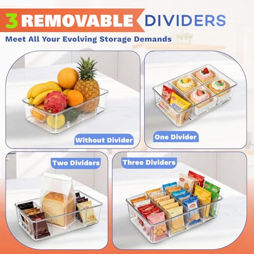 JOVANJA Stackable 4-Compartment Pantry Organizers and Storage, Clear Plastic Storage Bins with Removable Dividers Suitable for Pantry, Office, Kitchen, Cabinet & Fridge Organization, 2-Pack - My Kitchen Products