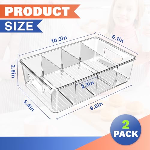 JOVANJA Stackable 4-Compartment Pantry Organizers and Storage, Clear Plastic Storage Bins with Removable Dividers Suitable for Pantry, Office, Kitchen, Cabinet & Fridge Organization, 2-Pack - My Kitchen Products