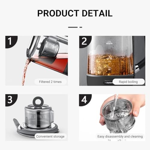 Joydeem Hot Tea Maker, Glass Electric Kettle with Auto Lift Tea Infuser and Temperature Control, 1.7L, JD-ZC6088G - My Kitchen Products