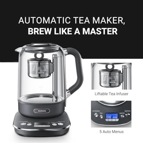 Joydeem Hot Tea Maker, Glass Electric Kettle with Auto Lift Tea Infuser and Temperature Control, 1.7L, JD-ZC6088G - My Kitchen Products