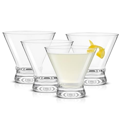 JoyJolt Afina Stemless Martini Glasses Set of 4, 8.5oz Liquor Drinking Glasses for Cocktail and Margarita, Bar Glass