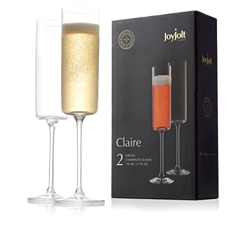 JoyJolt Champagne Flutes, Claire Collection Crystal Champagne Glasses Set of 2, 5.7 Ounce Capacity, Exquisite