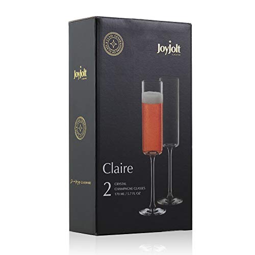 JoyJolt Champagne Flutes, Claire Collection Crystal Champagne Glasses Set of 2, 5.7 Ounce Capacity, Exquisite Craftsmanship, Ideal for Home Bar, Special Occasions – Made in Europe - My Kitchen Products