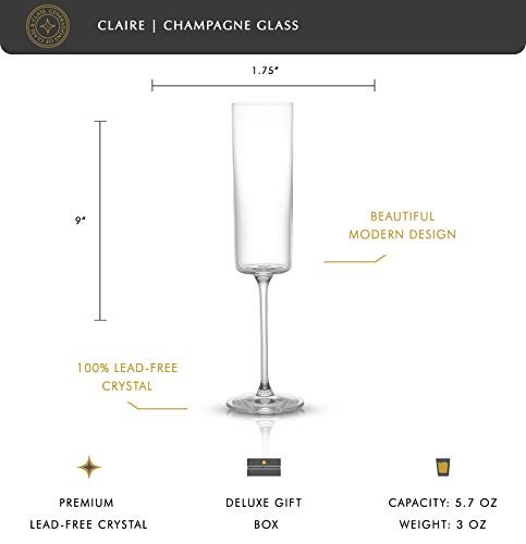 JoyJolt Champagne Flutes, Claire Collection Crystal Champagne Glasses Set of 2, 5.7 Ounce Capacity, Exquisite Craftsmanship, Ideal for Home Bar, Special Occasions – Made in Europe - My Kitchen Products