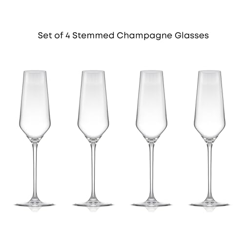 JoyJolt Champagne Glasses Layla Collection, Set of 4 – 6.7 oz Elegant Crystal Stemmed Champagne Flutes for Prosecco, Sparkling Wine, Mimosas, Cocktails, Weddings, Anniversaries, Parties - My Kitchen Products