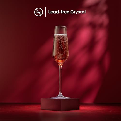JoyJolt Champagne Glasses Layla Collection, Set of 4 – 6.7 oz Elegant Crystal Stemmed Champagne Flutes for Prosecco, Sparkling Wine, Mimosas, Cocktails, Weddings, Anniversaries, Parties - My Kitchen Products