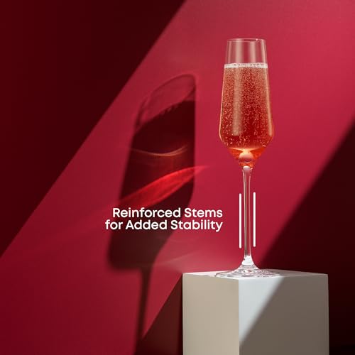 JoyJolt Champagne Glasses Layla Collection, Set of 4 – 6.7 oz Elegant Crystal Stemmed Champagne Flutes for Prosecco, Sparkling Wine, Mimosas, Cocktails, Weddings, Anniversaries, Parties - My Kitchen Products