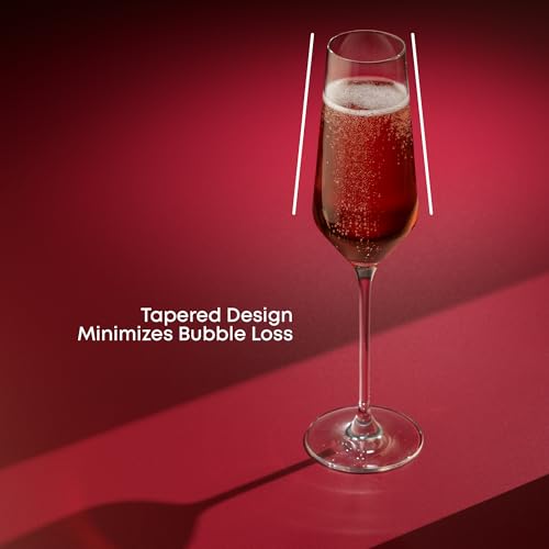 JoyJolt Champagne Glasses Layla Collection, Set of 4 – 6.7 oz Elegant Crystal Stemmed Champagne Flutes for Prosecco, Sparkling Wine, Mimosas, Cocktails, Weddings, Anniversaries, Parties - My Kitchen Products