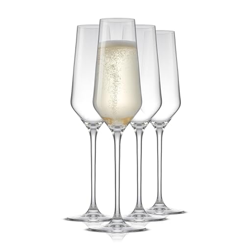 JoyJolt Champagne Glasses Layla Collection, Set of 4 – 6.7 oz Elegant Crystal Stemmed Champagne Flutes for Prosecco, Sparkling Wine, Mimosas, Cocktails, Weddings, Anniversaries, Parties - My Kitchen Products