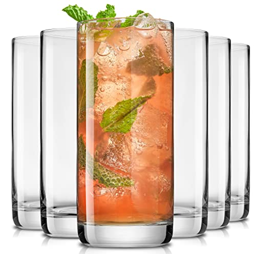 JoyJolt Faye 13oz Highball Glasses, 6pc Tall Glass Sets. Lead-Free Crystal Drinking Glasses. Water Glasses, Mojito Glass Cups, Tom Collins Bar Glassware, and Mixed Drink Cocktail Glass Set - My Kitchen Products