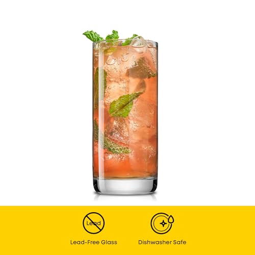 JoyJolt Faye 13oz Highball Glasses, 6pc Tall Glass Sets. Lead-Free Crystal Drinking Glasses. Water Glasses, Mojito Glass Cups, Tom Collins Bar Glassware, and Mixed Drink Cocktail Glass Set - My Kitchen Products