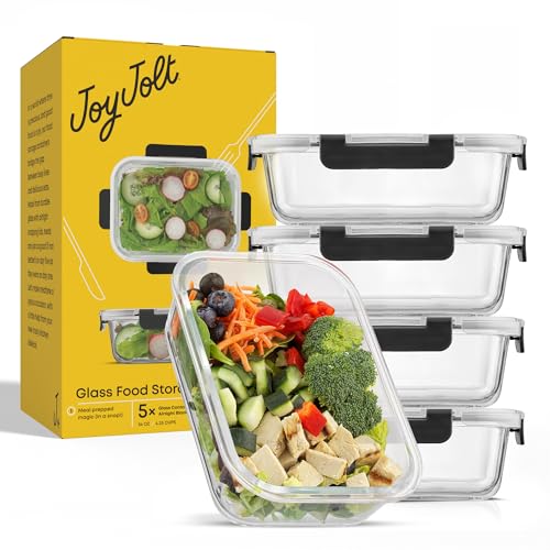 JoyJolt Glass Food Storage Containers with Lids. 5 Pack Glass Meal Prep Containers Reusable 35oz Single Compartment Airtight Container Set. Lunch Containers for Adults and Kitchen Storage Containers - My Kitchen Products