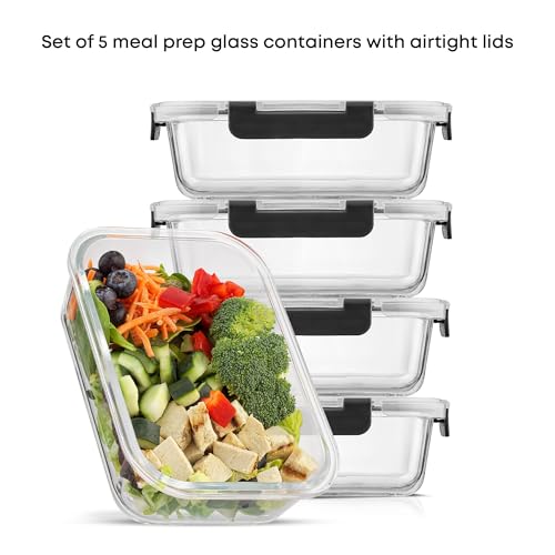 JoyJolt Glass Food Storage Containers with Lids. 5 Pack Glass Meal Prep Containers Reusable 35oz Single Compartment Airtight Container Set. Lunch Containers for Adults and Kitchen Storage Containers - My Kitchen Products