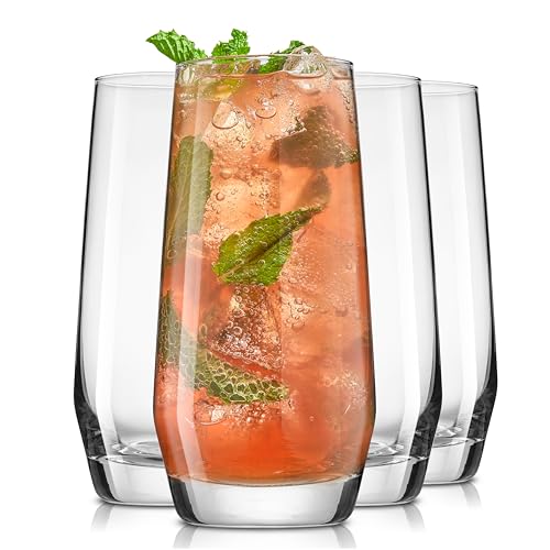 JoyJolt Gwen 18.5 oz Highball Glasses, 4pc Tall Glass Sets. Lead-Free Crystal Glass Drinking Glasses. Water