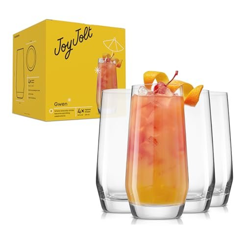 JoyJolt Gwen 18.5 oz Highball Glasses, 4pc Tall Glass Sets. Lead-Free Crystal Glass Drinking Glasses. Water Glasses, Mojito Glass Cups, Tom Collins Bar Glassware, and Mixed Drink Cocktail Glass Set - My Kitchen Products