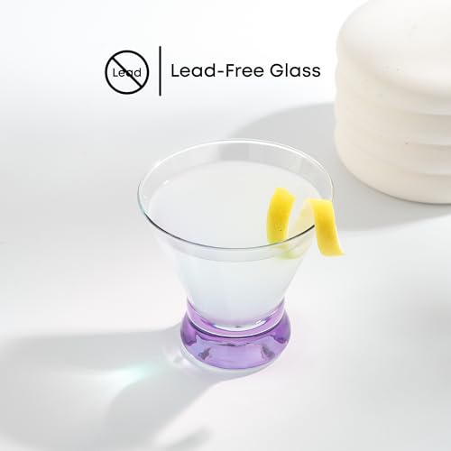 JoyJolt Hue 7.5oz Martini Glasses, Cocktail Glassware Set of 6, Colored Glass Base, Stemless Drinking Glasses for Margarita, Bar, Shrimp Cocktail, Juice - My Kitchen Products