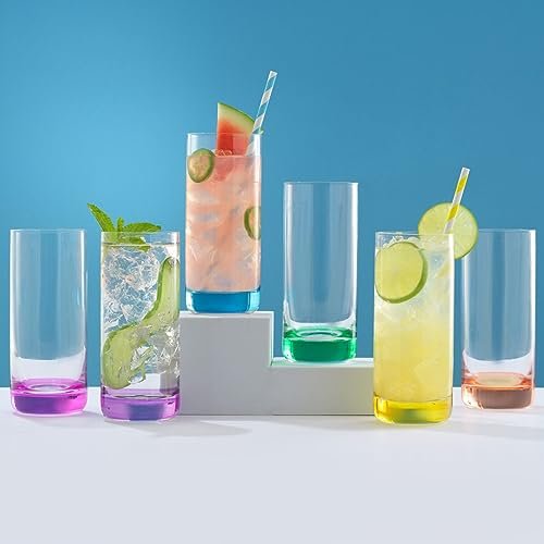 JoyJolt Hue Highball Glasses Set of 6 Tall Drinking Glasses, 13oz Bourbon Whiskey Glass Cups Set, Mojito Glass Tumbler also for Tom Collins Cocktail or Water, Colored Glassware Sets - My Kitchen Products
