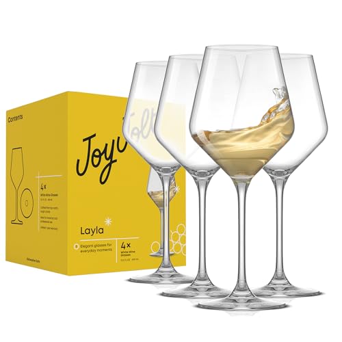 JoyJolt Layla White Wine Glasses, Set of 4 Italian Glasses, 13.5 oz Clear - Made in Europe