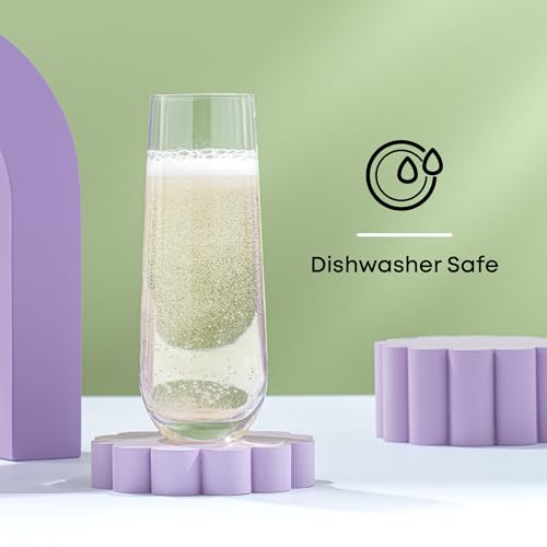 JoyJolt Milo Stemless Champagne Flutes Set of 8 Crystal Glasses. 9.5oz Prosecco Wine Flute, Mimosa Glasses, Cocktail Glass Set, Water Highball Glass, Bar Glassware - My Kitchen Products
