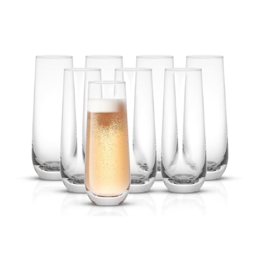 JoyJolt Milo Stemless Champagne Flutes Set of 8 Crystal Glasses. 9.5oz Prosecco Wine Flute, Mimosa