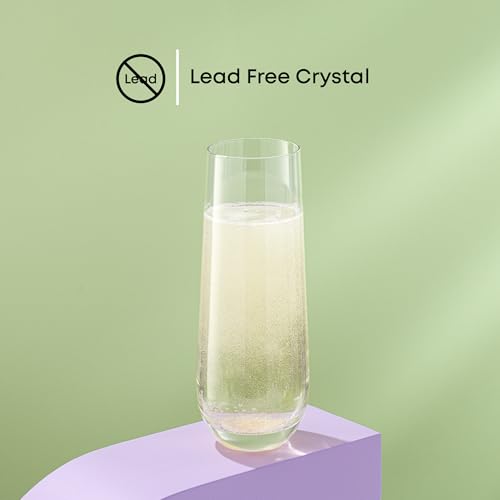 JoyJolt Milo Stemless Champagne Flutes Set of 8 Crystal Glasses. 9.5oz Prosecco Wine Flute, Mimosa Glasses, Cocktail Glass Set, Water Highball Glass, Bar Glassware - My Kitchen Products