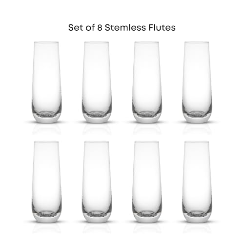 JoyJolt Milo Stemless Champagne Flutes Set of 8 Crystal Glasses. 9.5oz Prosecco Wine Flute, Mimosa Glasses, Cocktail Glass Set, Water Highball Glass, Bar Glassware - My Kitchen Products