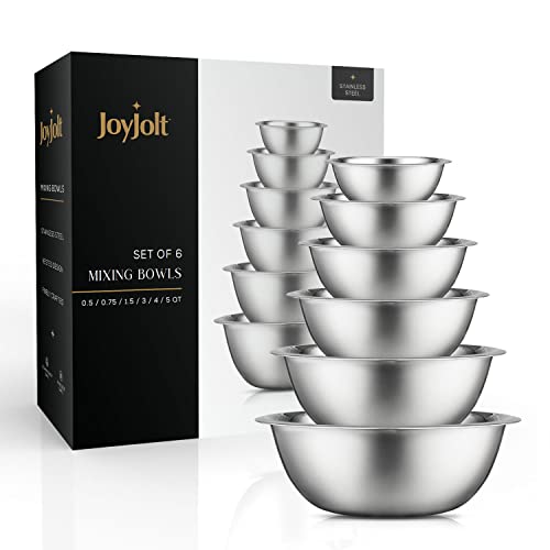 JoyJolt Stainless Steel Mixing Bowl Set - 6 Piece Nesting Bowls, 5qt to 0.5qt, Ideal for Kitchen, Cooking, Baking and Storage - My Kitchen Products
