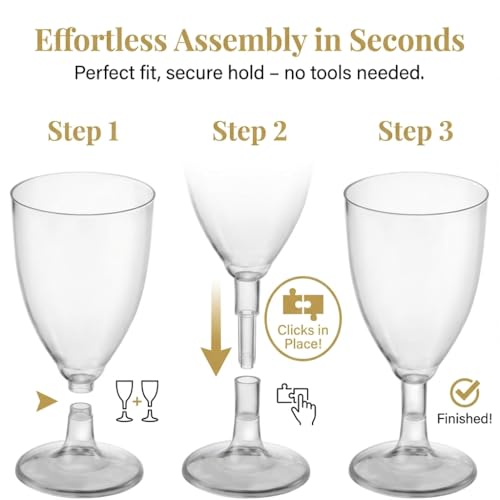 JoyServe 24 Plastic Wine Glasses Disposable - 7 Oz Clear BPA-Free Plastic Glasses with Stem, Reusable Party Wine Cups for Outdoor Parties, Weddings, Toasts, Drinks, Catering (Bulk Pack of 24) - My Kitchen Products