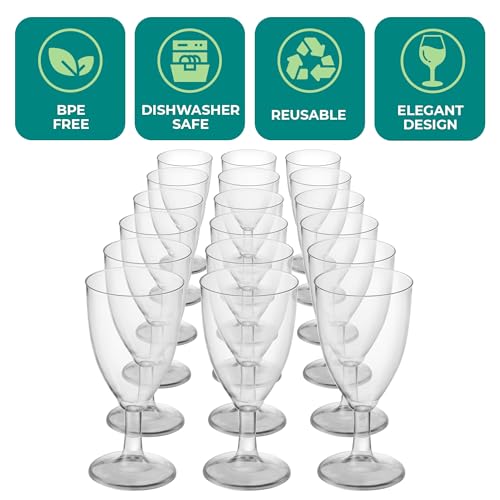 JoyServe 24 Plastic Wine Glasses Disposable - 7 Oz Clear BPA-Free Plastic Glasses with Stem, Reusable Party Wine Cups for Outdoor Parties, Weddings, Toasts, Drinks, Catering (Bulk Pack of 24) - My Kitchen Products