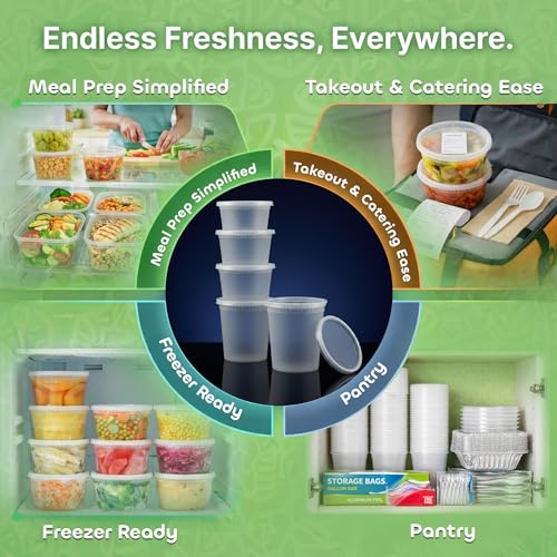 JoyServe 48 Sets Deli Containers with Lids – 16oz & 32oz – Leak Proof, Microwaveable, Dishwasher & Freezer Safe – Plastic Food Storage & Soup Containers - My Kitchen Products