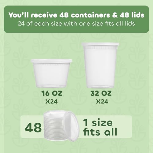 JoyServe 48 Sets Deli Containers with Lids – 16oz & 32oz – Leak Proof, Microwaveable, Dishwasher & Freezer Safe – Plastic Food Storage & Soup Containers - My Kitchen Products