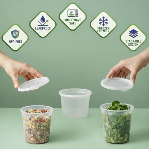 JoyServe 48 Sets Deli Containers with Lids – 16oz & 32oz – Leak Proof, Microwaveable, Dishwasher & Freezer Safe – Plastic Food Storage & Soup Containers - My Kitchen Products